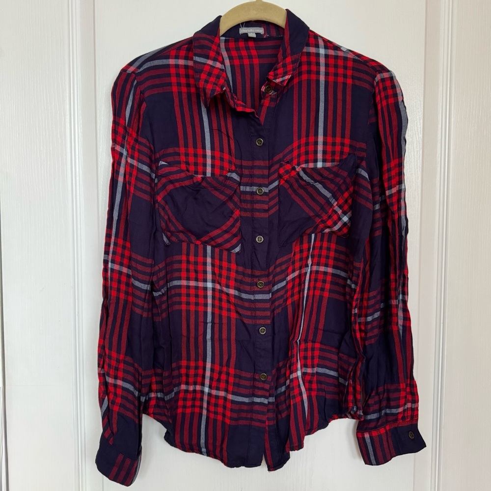 Charlotte Russe Red and Blue Plaid Button-Up Shirt